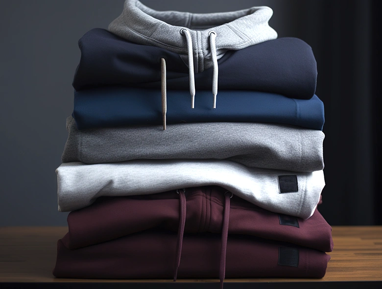 varias sudaderas plegadas y apiladas